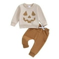 thumbnail image 1 of Mercatoo Toddler Boy Girl Halloween Clothes Set Long Sleeve Pumpkin Prints Sweatshirt Casual Pants 2Pcs Fall Kids Outfit, 1 of 3