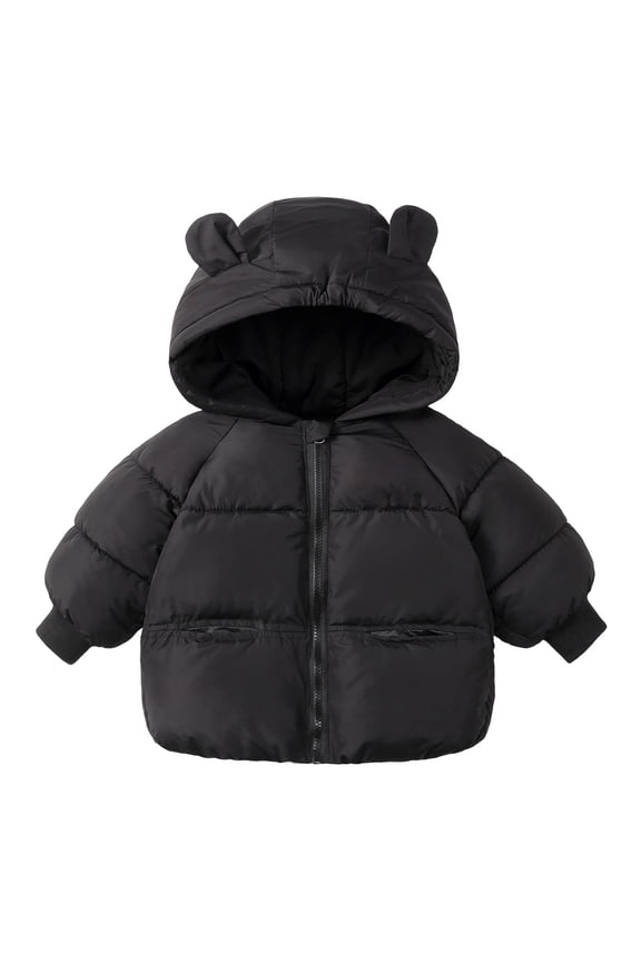 Toddler Boy Girls Quilted Lightweight Jacket with 𝗕ear Ear Packable Puffer Coat Zip Up Hooded Outerwear Warm Jackets