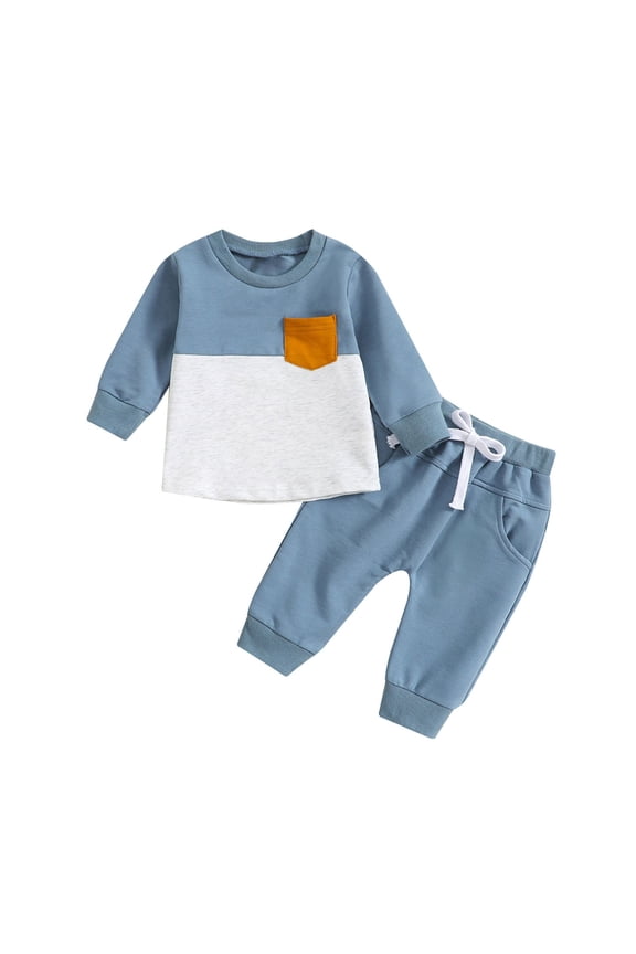 Toddler Boy's Long Sleeved Patchwork 2 Color Pant Suit for 0 to 3 Years Kids Summer Clothes Boys