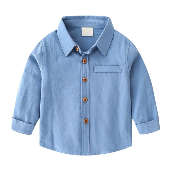 Mercatoo Toddler Boys Button Up Pocket Cotton Shirt Tops Kids Comfort Trendy Long Sleeve Blouse Dress Shirts Fall Winter Tees