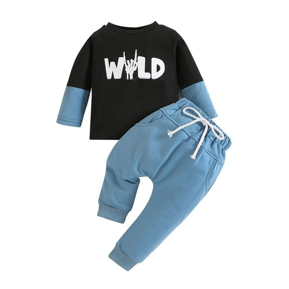 Mercatoo Toddler Boys Clothes Set Color Blockingwild Print Long Sleeve Tops Pant 2 Piece Boy Cute Fall Winter Outfits