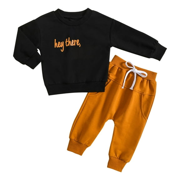 Mercatoo Toddler Boys Girls Autumn/Winter Outfit Letter Printing Shirt and Solid Color Pants 2Pcs Kids 𝐀thletic Clothes Set