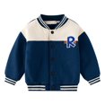 thumbnail image 1 of Mercatoo Toddler Boys Girls Autumn and Winter Long Sleeve Standing Collar Button Letter Printed Color Blocking Baseball Jacket, 1 of 4