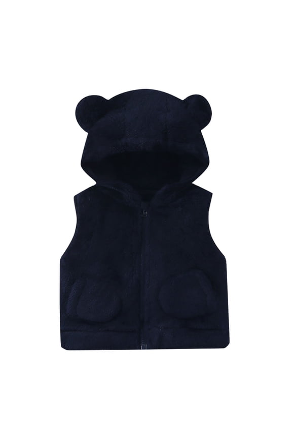 Toddler Boys Girls Be𝐚r Hooded Vest Sleeveless Zipper Winter Warm Waistcoat Fuzzy Pockets Coat Baby Kids Cute Cozy Overcoat