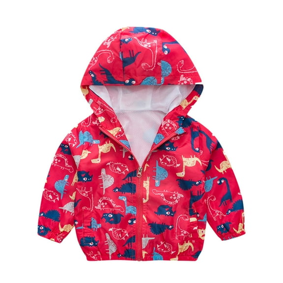 Mercatoo Toddler Boys Girls Dinosaur Zip Jacket Kids Lightweight Hooded Windbreakers Outdoor Raincoat Outerwear Fall Winter Coat