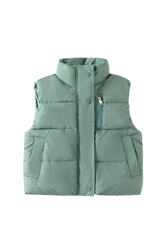 Toddler Boys Girls Quilted Bubble Puffer Vest Winter Coat Sleeveless Down Coat Standing Collar Baby Padded Waistcoat