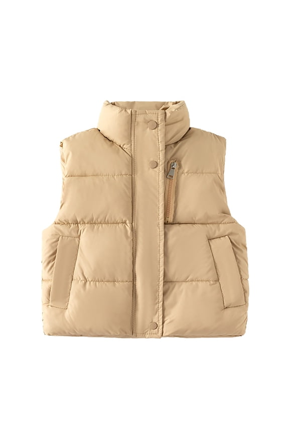 Toddler Boys Girls Quilted Bubble Puffer Vest Winter Coat Sleeveless Down Coat Standing Collar Baby Padded Waistcoat