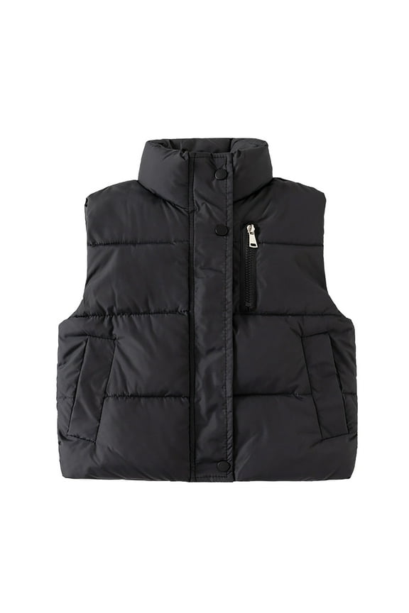 Toddler Boys Girls Quilted Bubble Puffer Vest Winter Coat Sleeveless Down Coat Standing Collar Baby Padded Waistcoat