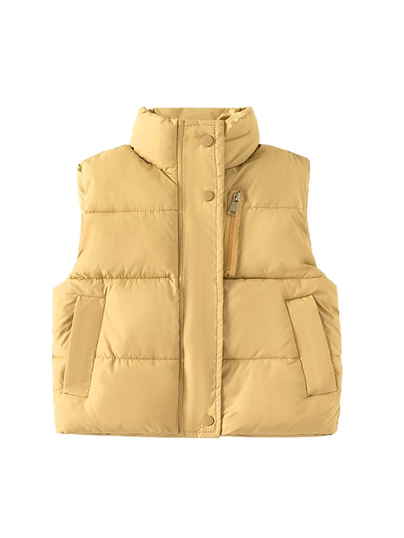 Toddler Boys Girls Quilted Bubble Puffer Vest Winter Coat Sleeveless Down Coat Standing Collar Baby Padded Waistcoat
