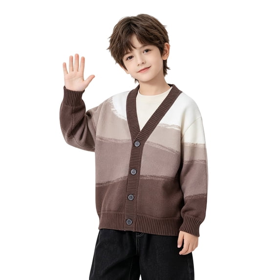 Mercatoo Toddler Boys Girls Soft Knit Cardigan V-Neck Color-Block Striped Sweater Button Down Top Kids Casual Everyday Outerwear