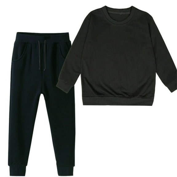Mercatoo Toddler Boys Girls Sweatshirt Clothes Set Solid Cotton Long Sleeve Shirts Tops Sweatpants 2Pcs Fall Winter Outfit