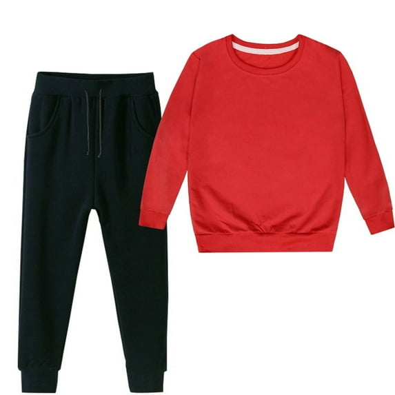 Mercatoo Toddler Boys Girls Sweatshirt Clothes Set Solid Cotton Long Sleeve Shirts Tops Sweatpants 2Pcs Fall Winter Outfit