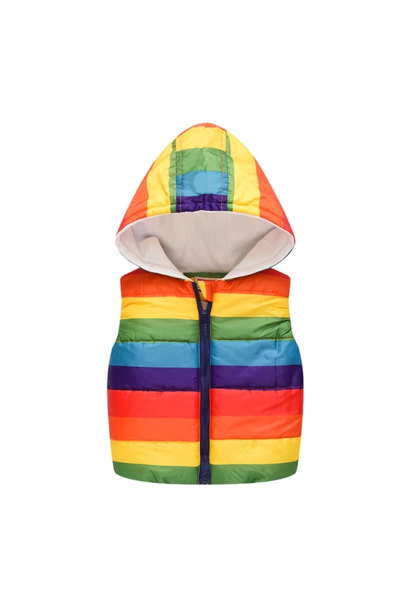 Toddler Boys Girls Warm Lined Down Vest Winter Cartoon Cat Pattern Sleeveless Hooded Coat Jacket Thicken Zipper