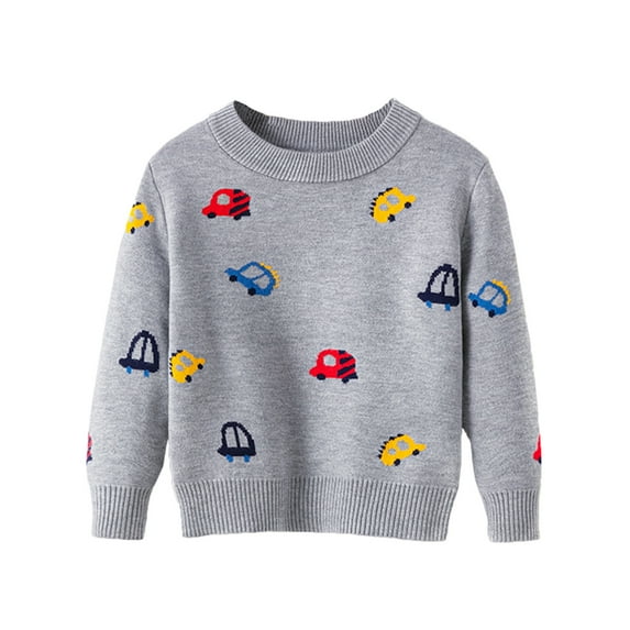 Mercatoo Toddler Boys Girls 𝐂artoon Cars Prints Sweater Long Sleeve Warm Knitted Pullover Knitwear Tops Sweater 2 to 7 Years
