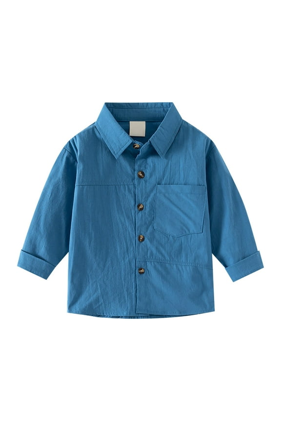 Toddler Boys Long Sleeve Button Down Shirts Poly Classic 1niform School Dress Shirt Kids Toddler Boy Shirts 5t Plain