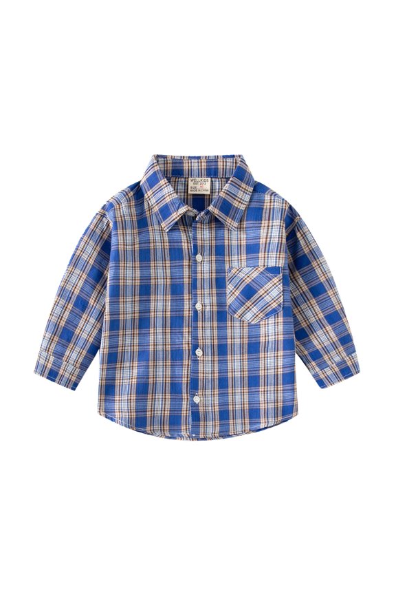 Toddler Boys Long Sleeve Button Down Woven Shirt Kids Casual Dress Western Snap Plaid Button Down Shirts Baby Girl Fall