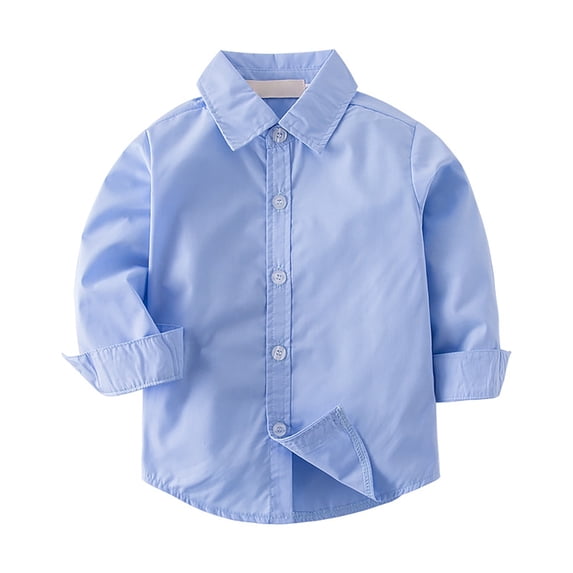 Mercatoo Toddler Boys Long Sleeve Dress Shirt Classic Collared Button Blouse Solid Color Lapel Tops Lightweight Fall Clothes