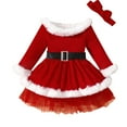 thumbnail image 1 of Mercatoo Toddler Christmas Santa 𝐂𝐥aus 𝐂ostume Baby Girls Furry Long Sleeve Velvet Princess Dress Headband Dress Kids Clothes, 1 of 9