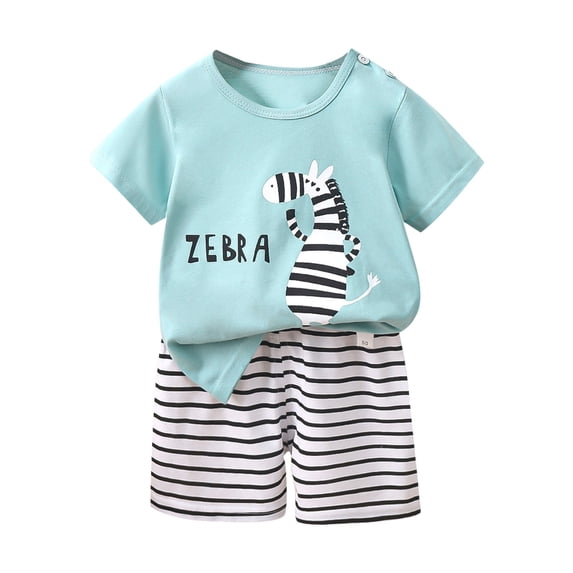 Mercatoo Toddler Cute Dinosaur Graphic Girls Cotton Short Sleeve Shirt and Striped Shorts Set Casual Summer 2PCS Outfit