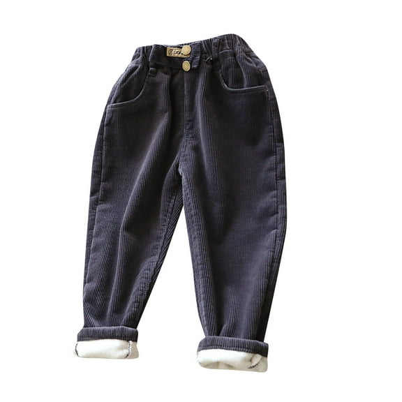 Mercatoo Toddler Fle𝐞ce Lined Corduroy Pants Boys Girls Solid Color Elastic Waist Fit Jogger Trousers Winter Warm Sweat Clothes