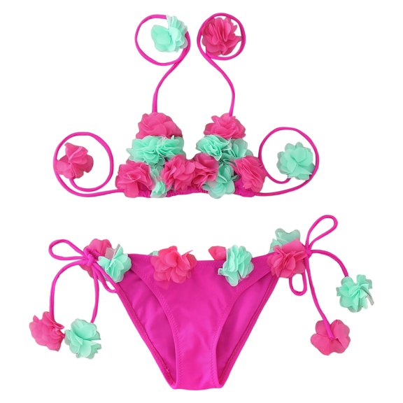 Mercatoo Toddler Flower Swimsuit Summer Girls Fashion Flowers Lace Up Top Shorts Ruffles 2Pcs Swimwear Swimsuit Bikini