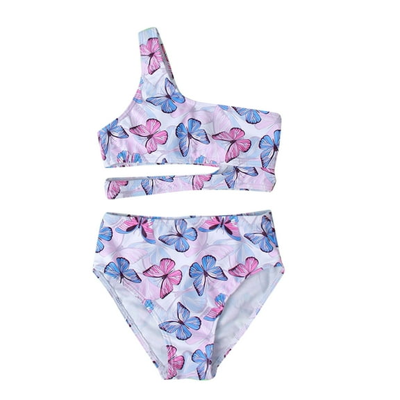 Mercatoo Toddler Girl 2Pcs Swimsuit Sport Butterflies Prints High Waist Bikini Set Swimwear Beach Bathing Kids Summer Swimsuit