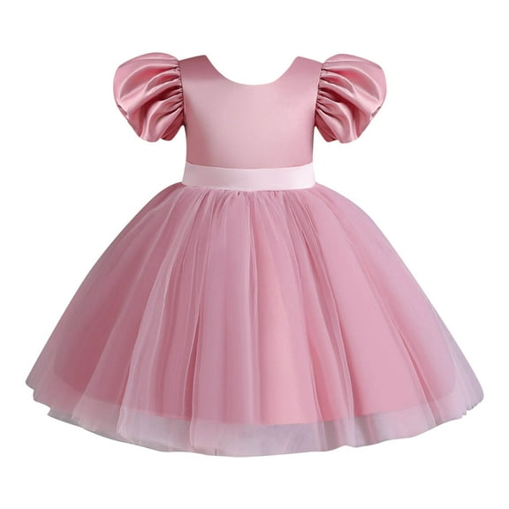 Mercatoo Toddler Girl Dress Summer Bubble Sleeve Bow Princess Dress Catwalk Performance Dress Girl's Casual Puffy Dresses