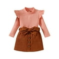 thumbnail image 1 of Mercatoo Toddler Girl Fall Winter Outfits Knitted Cotton Solid Color Ruffle Long Sleeves Tops+ Mini Skirts Clothes Set, 1 of 9