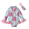 thumbnail image 1 of Mercatoo Toddler Girl Rashguard Swimsuit Floral Zipper Long Sleeve + Hairband 2Pcs Set Bathing Suit Girls Summer Swimwear, 1 of 7