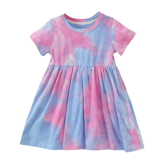 Mercatoo Toddler Girl Short Sleeve Flower Print Patchwork Dress Headband Set for 1 to 10 Years and Striped Dress for Girls