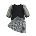 thumbnail image 1 of Mercatoo Toddler Girl Skirt Set Mesh Tulle Puff Sleeve Tops and Plaid A Line Mini Skirts Kids Cute Fall Clothes 1 to 6 Year, 1 of 6