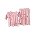 thumbnail image 1 of Mercatoo Toddler Girl Summer Clothes Wooden Ear Edge Short Sleeve Print T Shirt Tops and Long Pant 2Pcs Set Girls Casual Outfit, 1 of 4