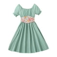 thumbnail image 1 of Mercatoo Toddler Girl Summer Dress Puff Sleeved Solid Color Dress Floral Belt Suit Tulle Long Bridesmaid Dress Toddler, 1 of 7