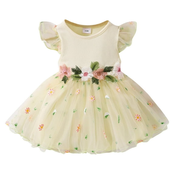 Mercatoo Toddler Girl Summer Floral Dress Baby Girls Flying Sleeve Sundress Casual Clothes Dress for Little Girls Clothes