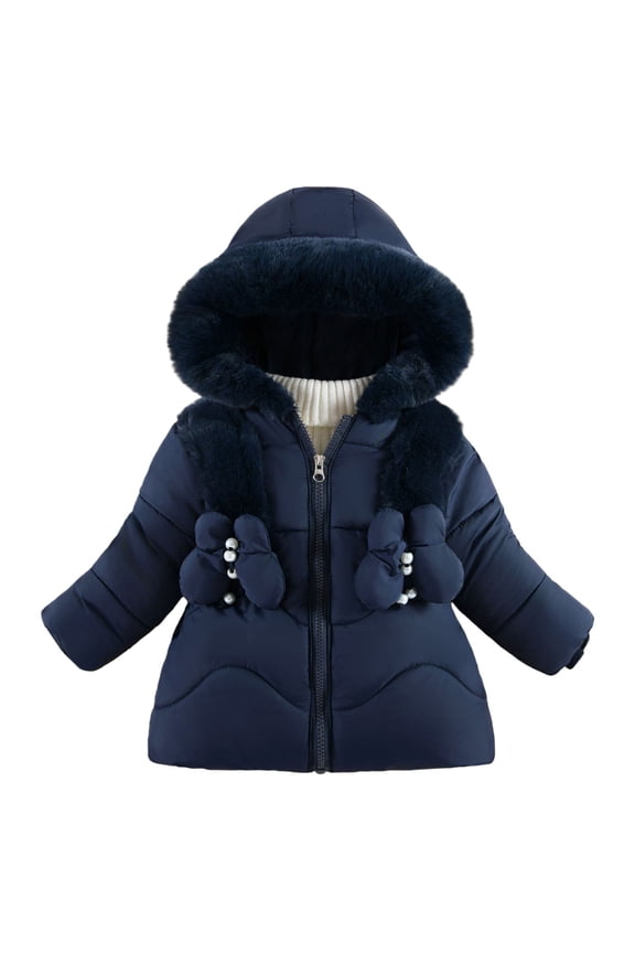 Toddler Girls Winter Fa𝐮x F𝐮r Lined Hooded Coats Fleece Lined Lightweight Parka Baby Kids Sno𝐰 Puffer Down Jacket Outwear