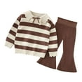 thumbnail image 1 of Mercatoo Toddler Girls Fall Winter Set Knitted Striped Doll Collar Shirt and Ribbing Long Pant Outfit Kids Girls Casual Clothes, 1 of 4