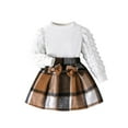 thumbnail image 1 of Mercatoo Toddler Girl's Fall Outfit Bubble Sleeve Ribbing Tops Plaid Half Body Skirt Set Girls Winter Clothes 2 to 3 Year, 1 of 9