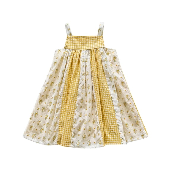 Mercatoo Toddler Girl's Sleeveless Floral Print Patchwork Dress for 3 to 8 Years Girls Holiday Dress