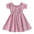 thumbnail image 1 of Mercatoo Toddler Girl's Summer Casual Sundress Puff Sleeved Crew Neck Solid Color Buttons A line Ruffle Dress Prom Party Dress, 1 of 5
