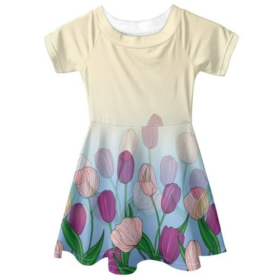 Mercatoo Toddler Girl's Summer Casual Sundress Short Sleeve Crew Neck Fresh Petal Print Dress Girls Beach Prom Dress