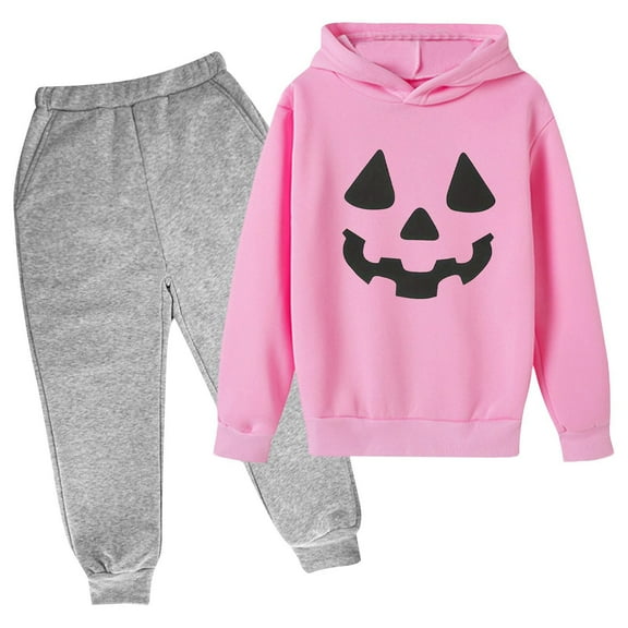 Mercatoo Toddler Girls 2 Piece Halloween Outfit Long Sleeve Pullover Hooded Sweatshirt Sweatpants Sets Kids Fall Tracksuits