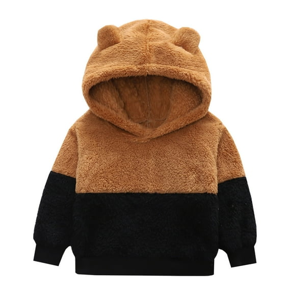 Mercatoo Toddler Girls Boys Fuzzy Hoodie with Ears Sherp𝐚 Pullover Fleec𝐞 Sweatshirt Color Block Fluff𝐲 Tops Fall Clothes Sweatshirt Kids