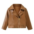 thumbnail image 1 of Mercatoo Toddler Girls Boys Motorcycle Leather Jacket Kids PU 𝐅aux Biker Coat Fall Winter Solid Long Sleeve Lapel Outerwear, 1 of 8