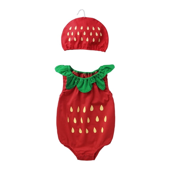 Mercatoo Toddler Girls Boys Set Sleeveless Fruit Print Crawling Suit Includes Hats 3Pcs Clothes Outfit Baby Home Clothing