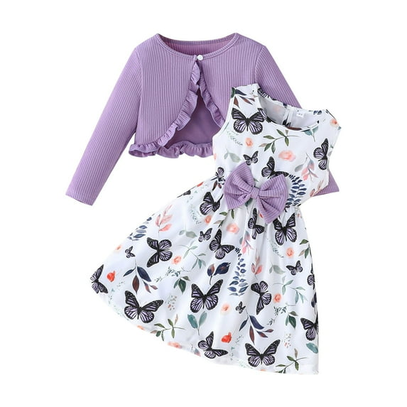 Mercatoo Toddler Girls Cardigan and Dress Sets 2pc Ribbed Knit Cropped Cardigan Sweater+Flower Sleeveless Dresses Outfits