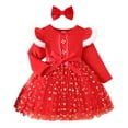 thumbnail image 1 of Mercatoo Toddler Girls Christmas Dress 2 Piece Bows Sequin Fleece Shoulders Tulle Layered Skirt Headband Kids Holiday Dresses, 1 of 9