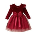 thumbnail image 1 of Mercatoo Toddler Girls Christmas Dress 2 Piece Velvet Sequin Tulle Layered Long Sleeve 𝐑uffle Skirt Kids Holiday Part𝐲 Dresses, 1 of 7