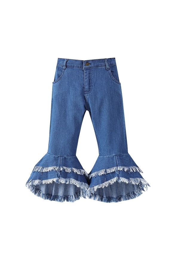 Toddler Girls Cute Flare Jeans Distressed Wide Leg Denim Pants 𝗥aw 𝗛em 𝗕ootcut Jeans Kids 𝗩intage Bell Bottoms Pants