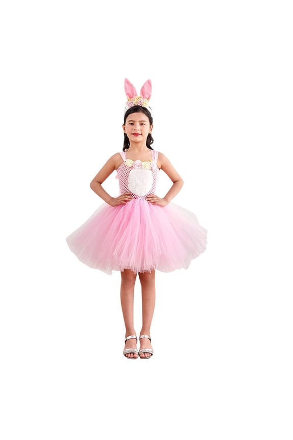 Toddler Girls Dress Mesh Tulle Suspender Sundress + Headband 2Pcs Clothes Set Girls Princess Dress