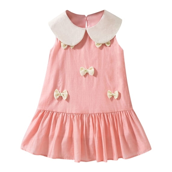 Mercatoo Toddler Girls Dress Summer Sleeveless Bowknot Ruffle Dress Doll Collar Princess Sundress Little Girls Casual Dress